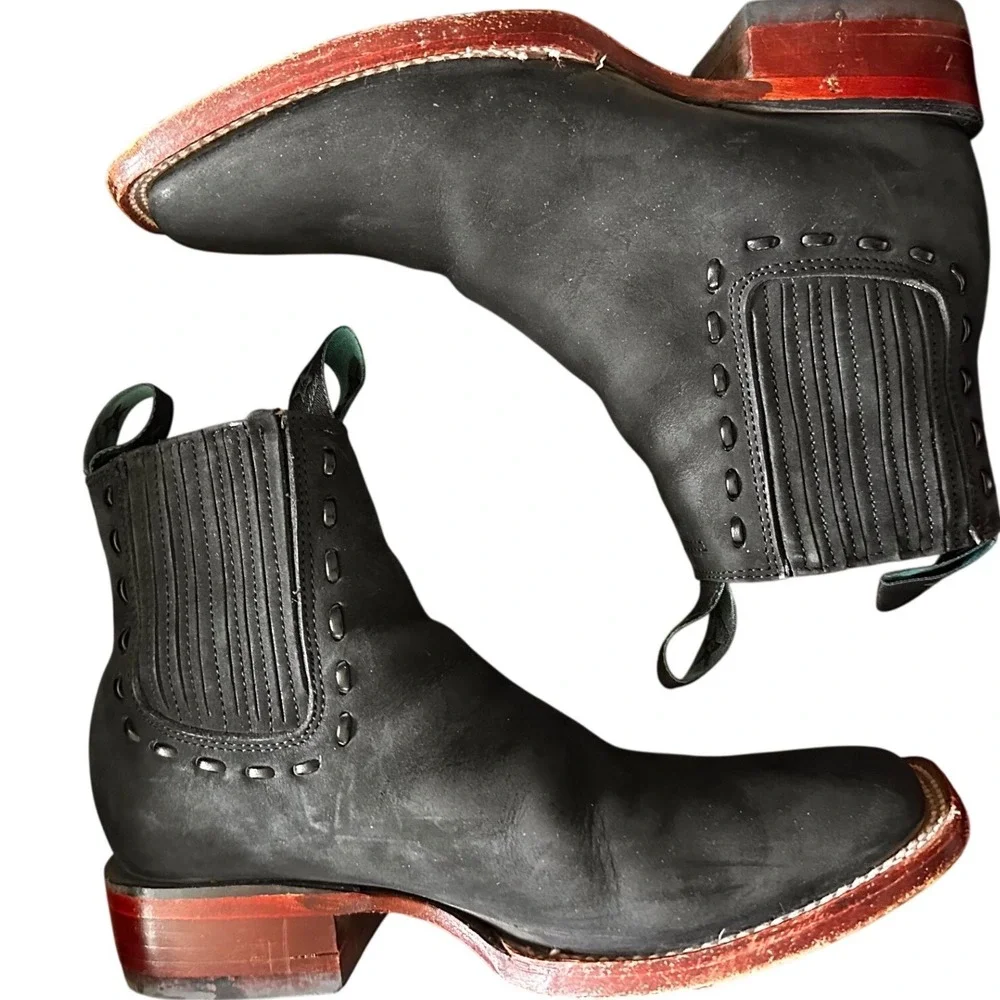 Los Altos Boots Mens Black Leather Square Toe Chelsea Ankle Boots Size 6.5